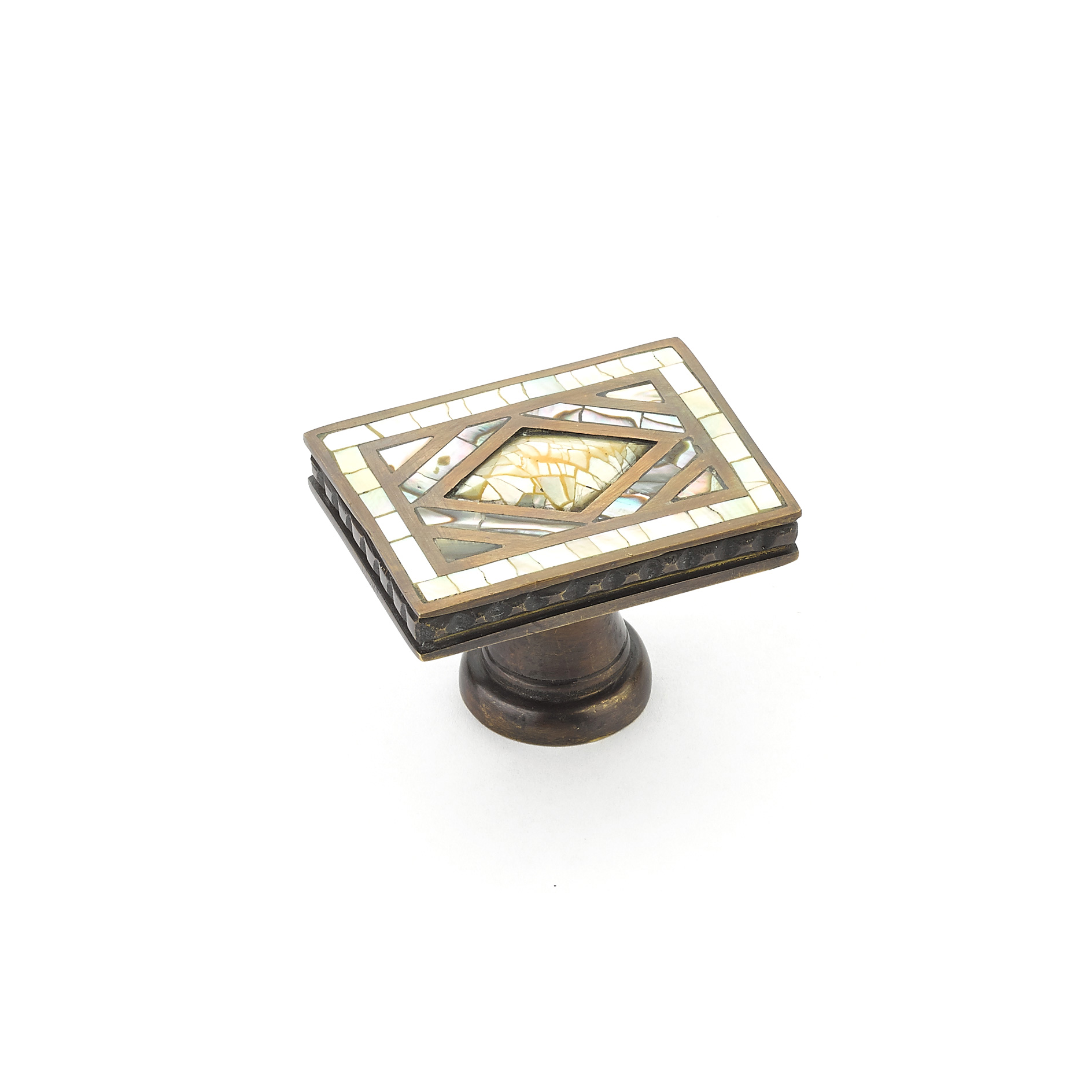 Schaub 659-YP/AD Rectangle Knob, Imperial Shell, Yellow Mother of Pearl, Aged Dover, 1-7/8" x 1-1/4" - Aged Dover