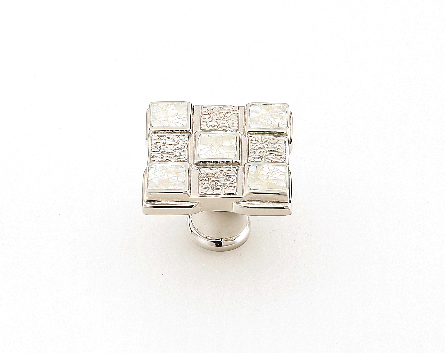 Schaub 671-W/PN Square Knob, White Mother of Pearl, Polished Nickel, 1-1/4" - Polished Nickel