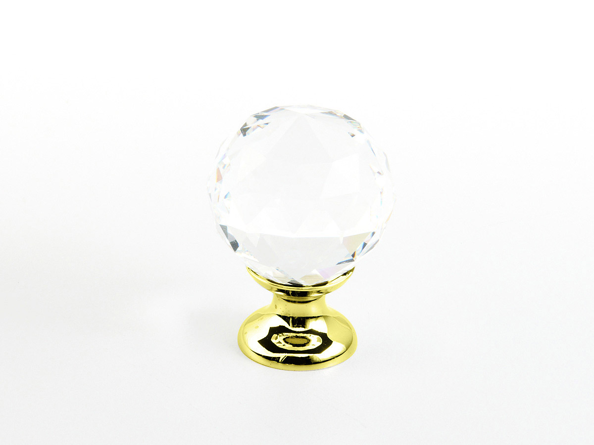 Schaub 70-CS-03 Round Glass Knob, Polished Brass, 1-1/8" Dia - Polished Brass