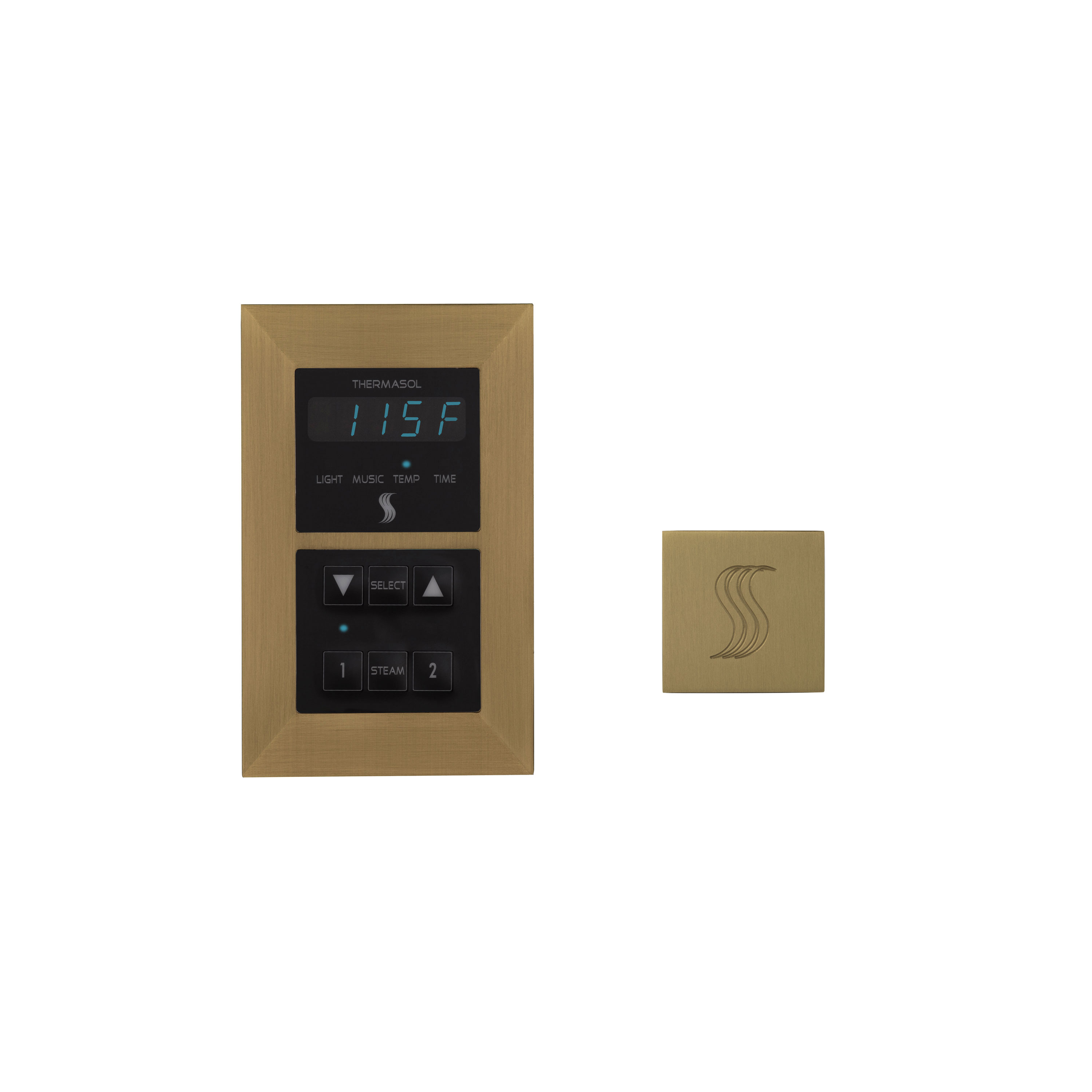 Thermasol SEMR-SVSQ-SB Signature Series Control and Steam Head Kit Square - Satin Brass