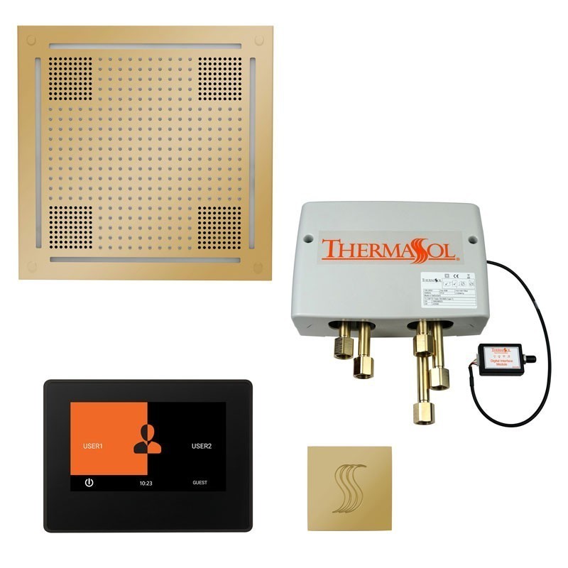 Thermasol TWHP7S-PB The Total Wellness Hydrovive Package with 7" ThermaTouch and Square - Polished Brass