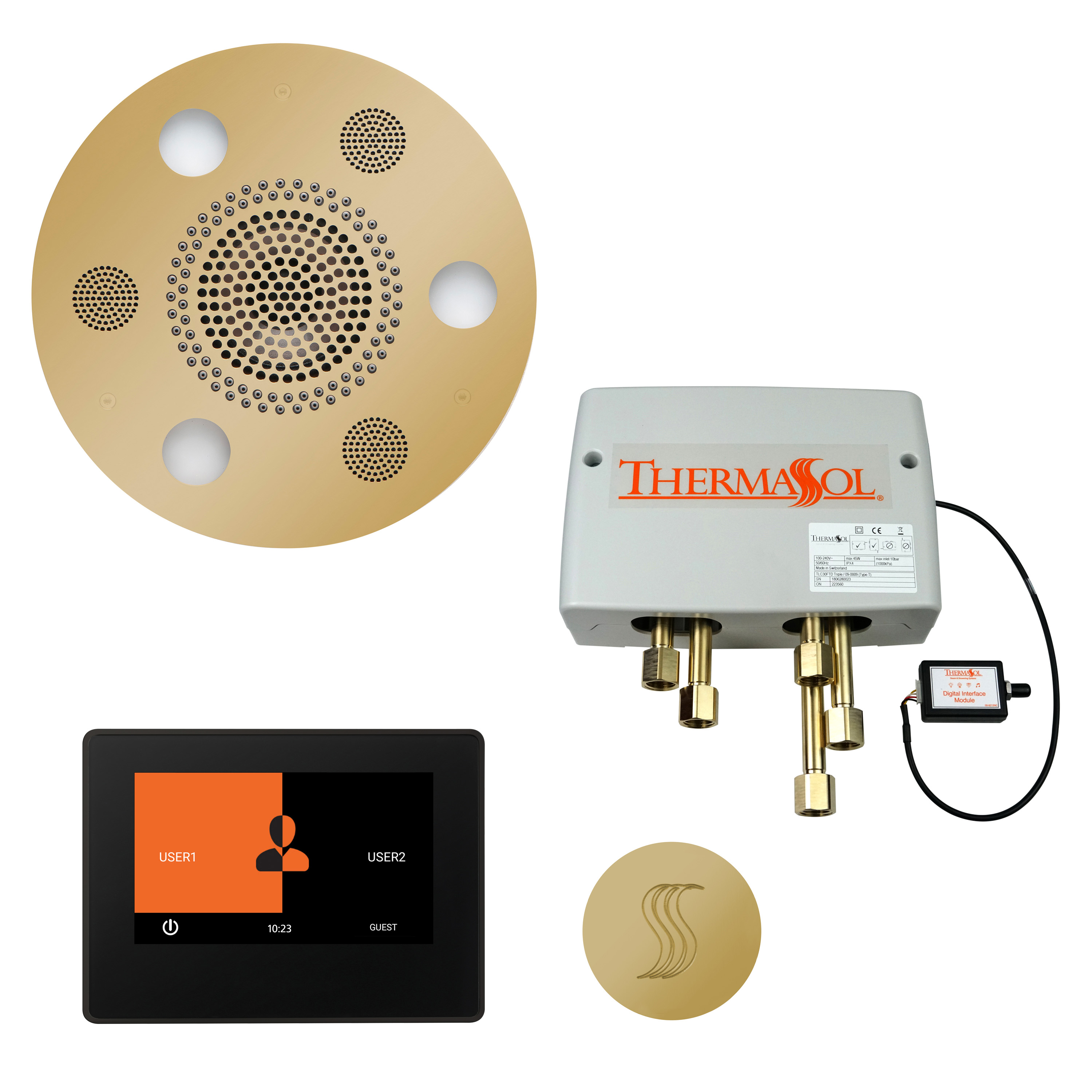 Thermasol TWP7R-PB The Total Wellness Package with 7" ThermaTouch Round - Polished Brass