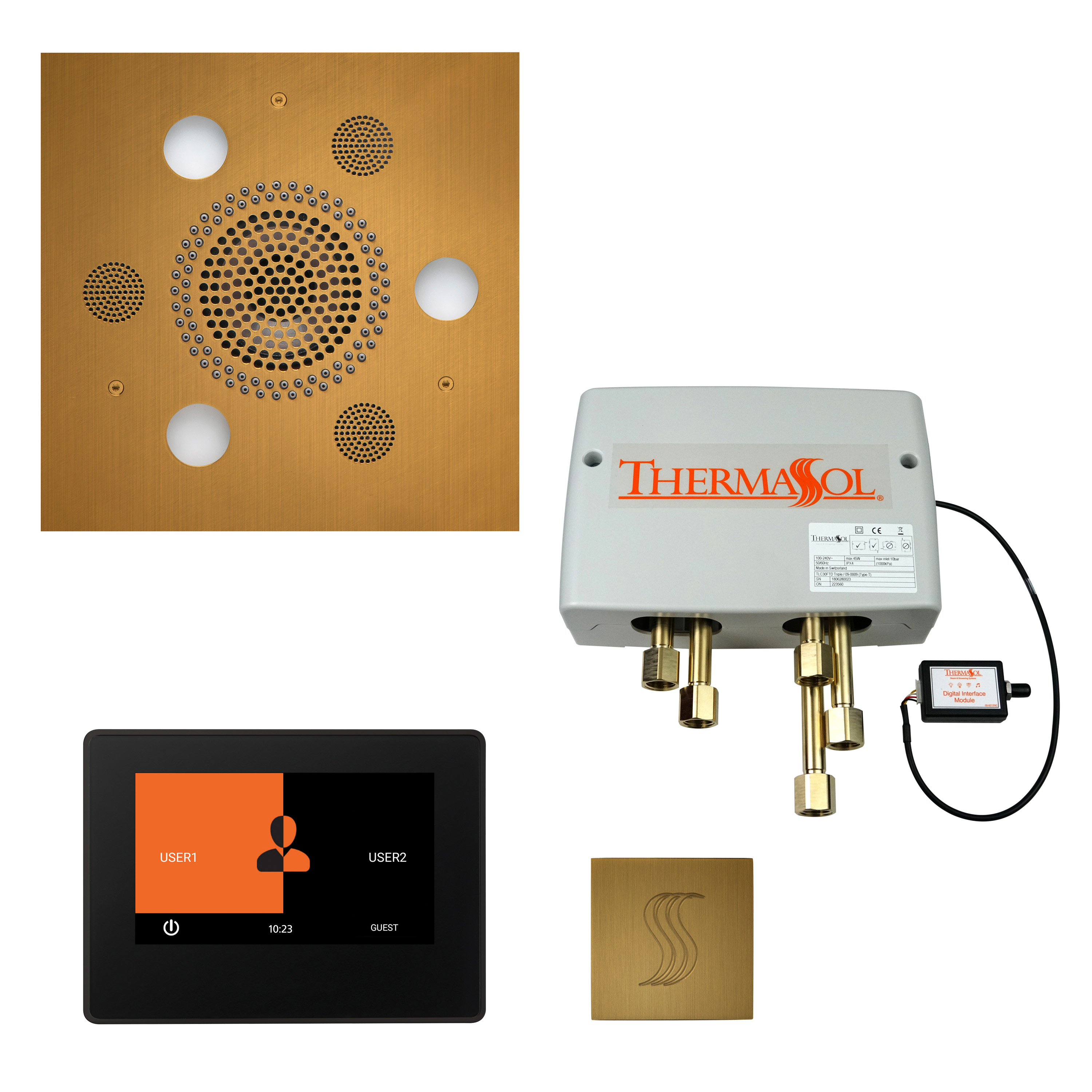 Thermasol TWP7S-AB The Total Wellness Package with 7" ThermaTouch and Square - Antique Brass