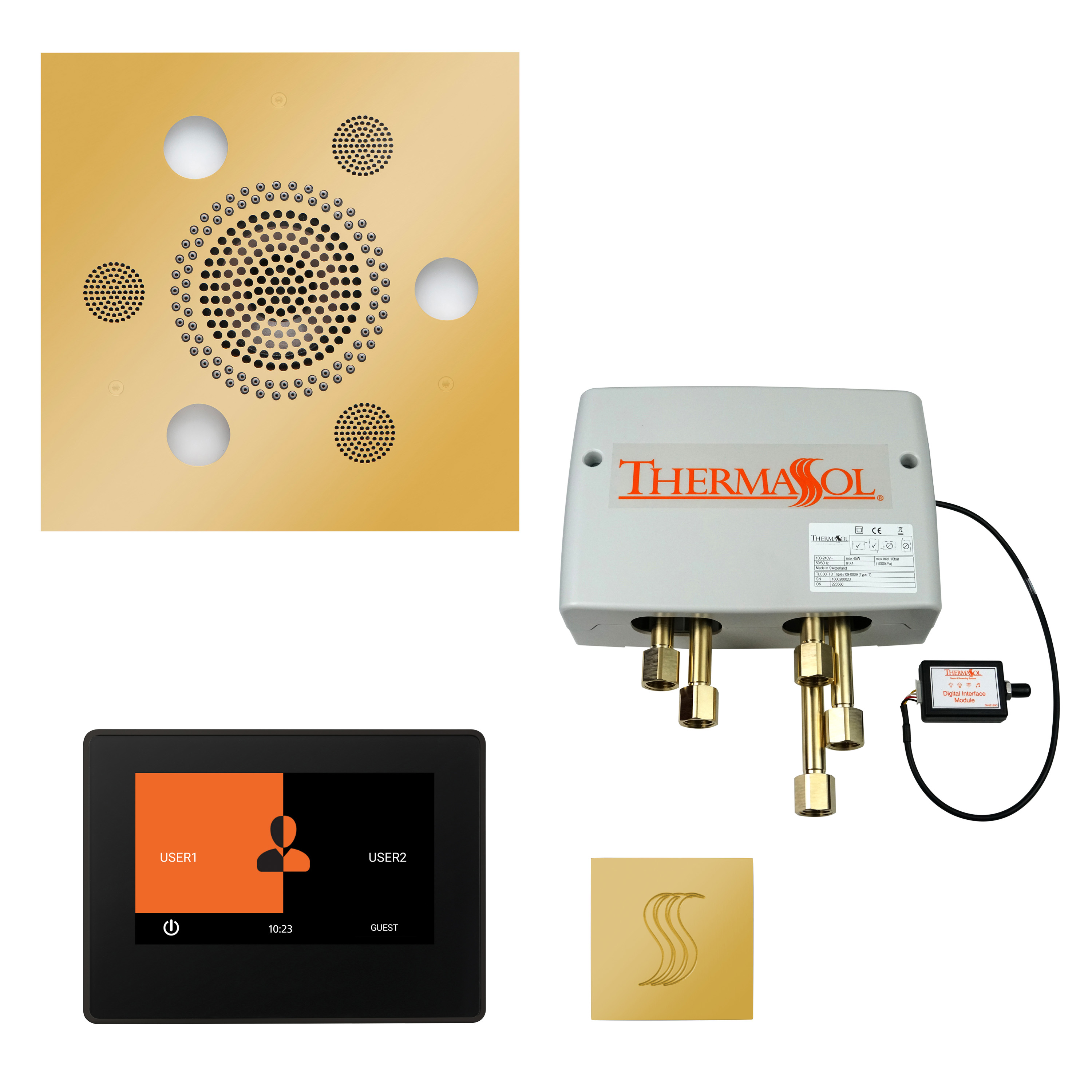 Thermasol TWP7S-PG The Total Wellness Package with 7" ThermaTouch and Square - Polished Gold