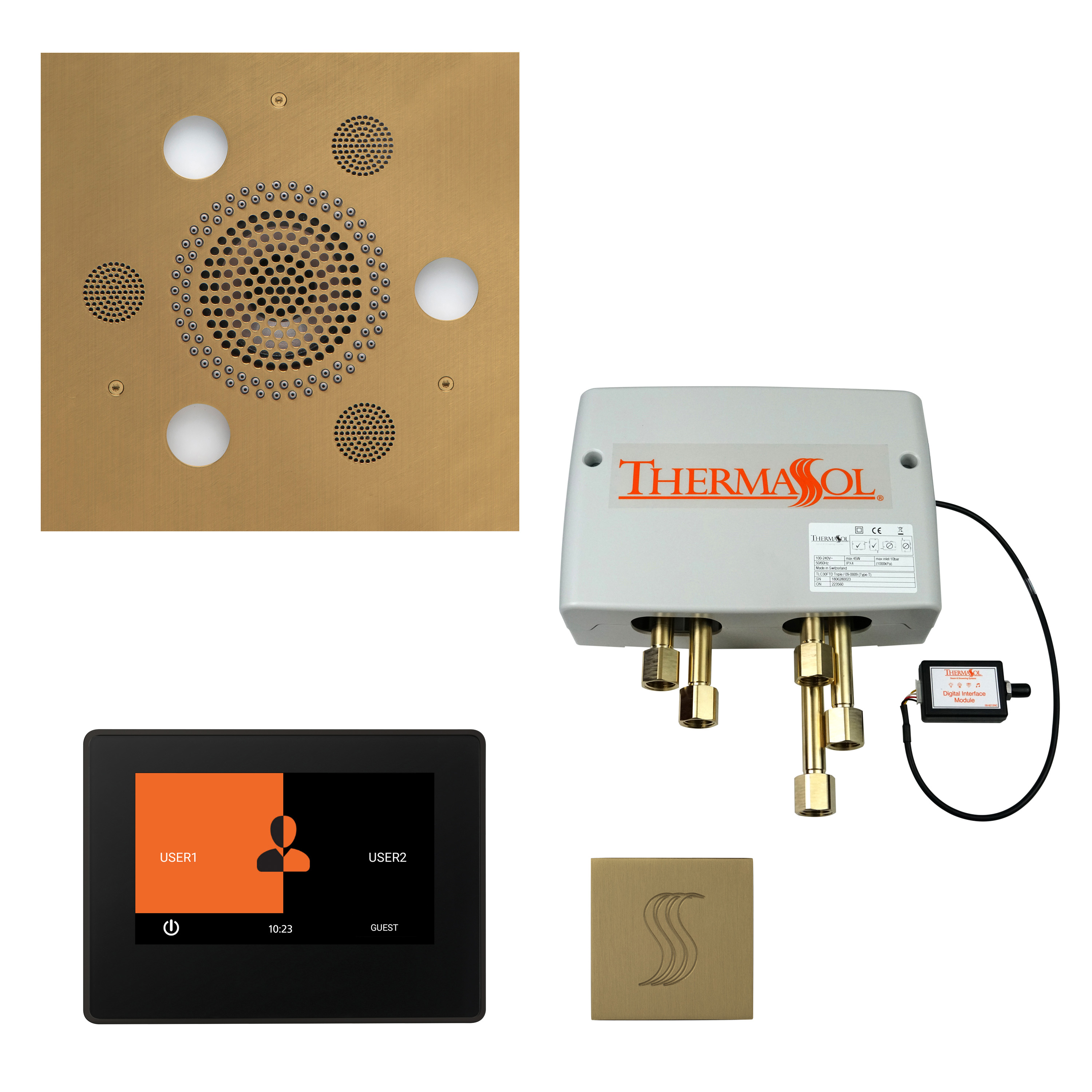Thermasol TWP7S-SB The Total Wellness Package with 7" ThermaTouch and Square - Satin Brass