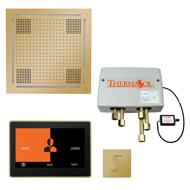 Thermasol TWPH10US-PB The Total Wellness Hydrovive Package with 10" ThermaTouch Square - Polished Brass