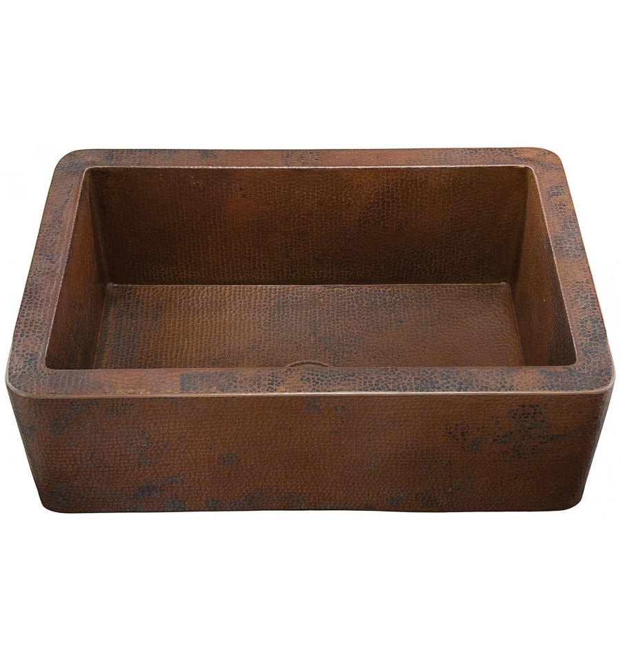 Thompson Traders 2KS Toscana Farm House Apron Front Single Bowl Hand Hammered Copper Kitchen Sink - Click Image to Close
