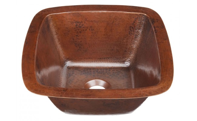 Thompson Traders 3PSS Picasso II Square Flat Bottom Hand Crafted Fired Copper Bath Sink - Click Image to Close