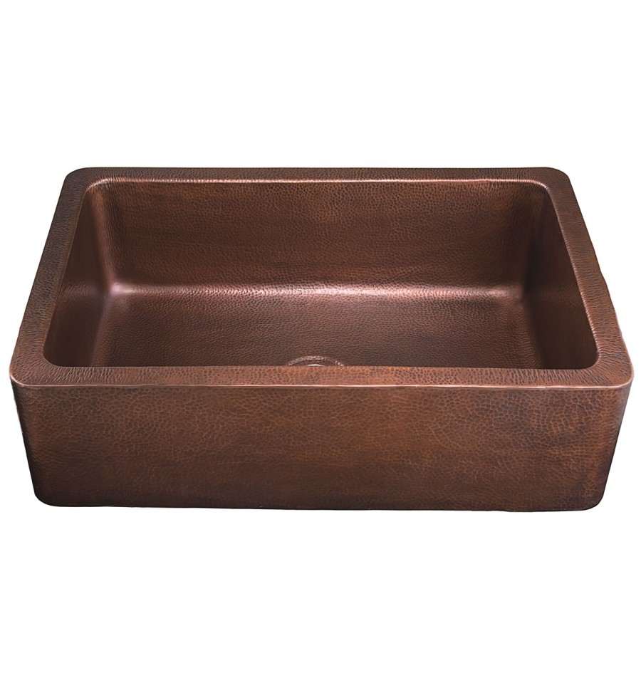 Thompson Traders KSA-3322AH Lucca Farm House Apron Front Single Bowl Hand Hammered Copper Sink - Click Image to Close