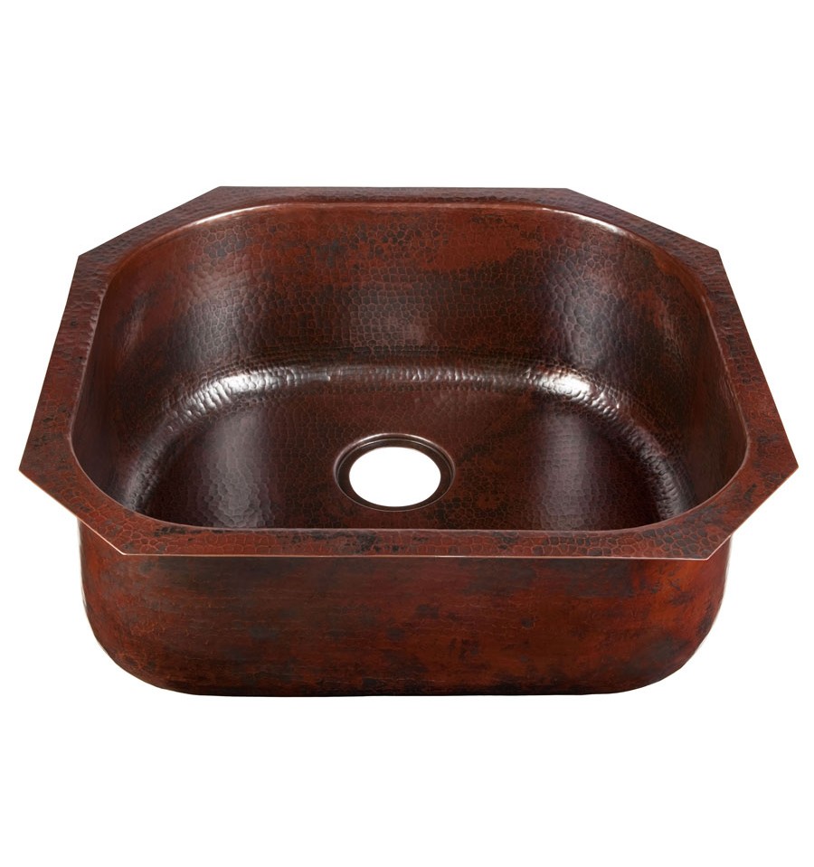 Thompson Traders KSU-2321BC D-Bowl Hand Hammered Single Bowl Solid Copper Kicthen Sink - Click Image to Close