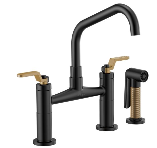 Brizo 62564LF-BLGL Litze BRIDGE FAUCET WITH ANGLED SPOUT AND INDUSTRIAL HANDLE - MATTE BLACK/LUXE GOLD