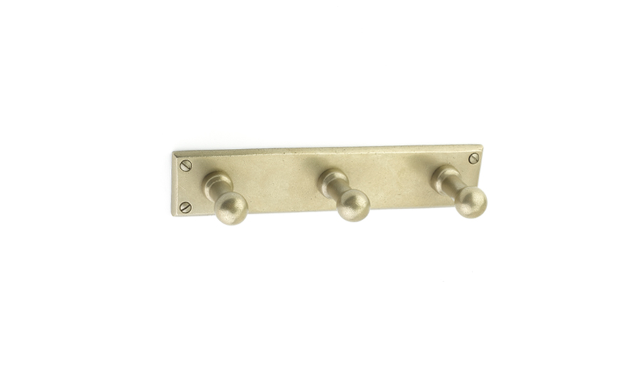 Bronze 3 Hooks With Rectangular Plate 9 1/2" - Tumbled White Bronze - Click Image to Close