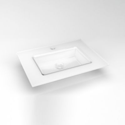Robern TC25UCN21-1 Glass Vanity Top, 25" x 19" x 19/32", Center Integrated Sink, Single Hole, White