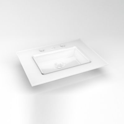 Robern TC25UCN21-8 Glass Vanity Top, 25" x 19" x 19/32", Center Integrated Sink, Three Hole, White