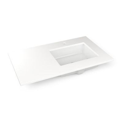 Robern TF37URO93-1 Engineered Stone Vanity Top, 37" x 22" x 3/4", Right Offset Undercounter Sink, White Zeus Extreme, Single Hol