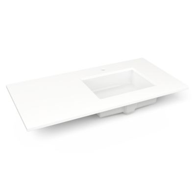 Robern TF43URO93-1 Engineered Stone Vanity Top, 43" x 22" x 3/4", Right Offset Undercounter Sink, White Zeus Extreme, Single Hol