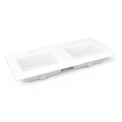 Robern TF49UDO93-1D1 Engineered Stone Vanity Top, 49" x 22" x 3/4", Double Undercounter Sink, White Zeus Extreme, Single Hole