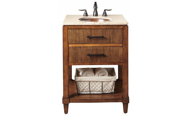 Thompson Traders BV-3424 Provence Wood Vanity with Wheatfield Granite and Black Copper Sink