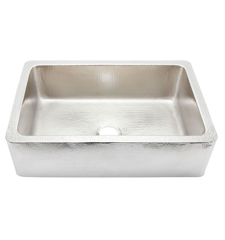 Thompson Traders KSA-3322BRN Lucca Farm House Apron Front Single Bowl Hand Hammered Nickel Copper Sink - Click Image to Close