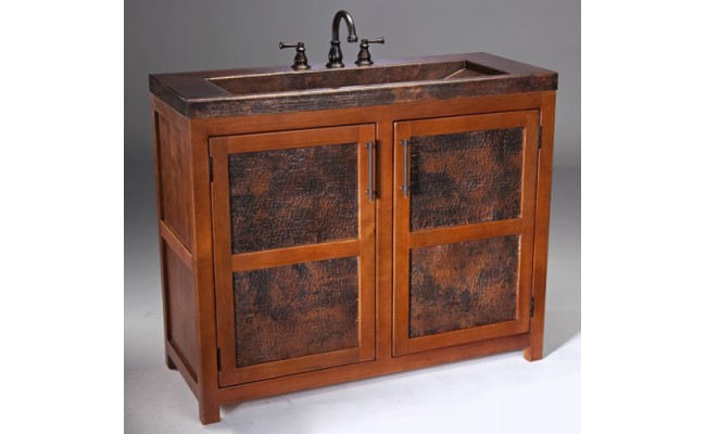 Thompson Traders VTL Grande Rustic Wood Vanity with Handcrafted intergrated Black Copper Sink