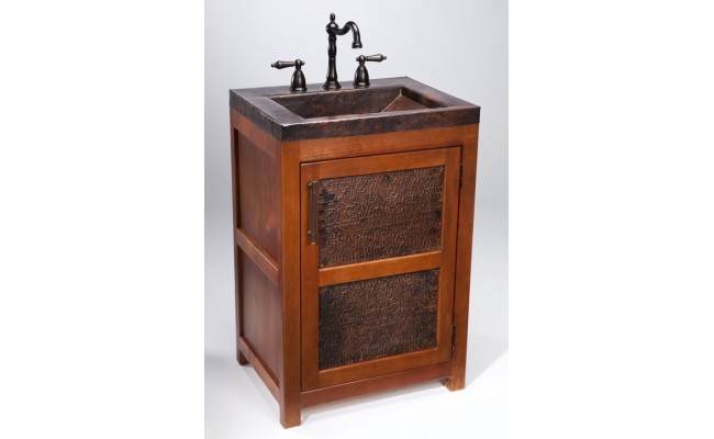 Thompson Traders VTS Petit Rustic Wood Vanity with Handcrafted Intergrated Black Copper Sink